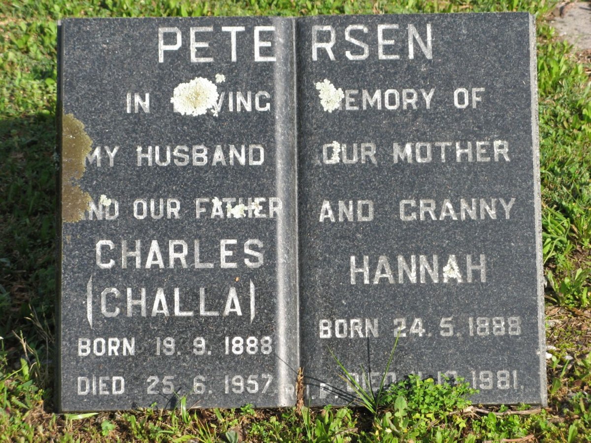 PETERSEN Charles -1888-1957 &amp; Hannah 1888-1981