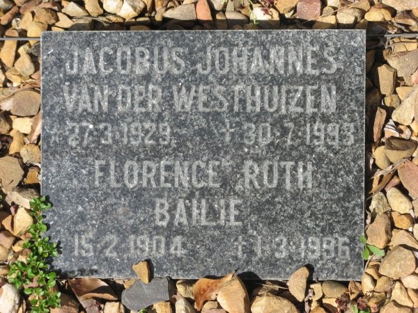 WESTHUIZEN Jacobus Johannes, van der 1929-1993 :: BAILIE Florence Ruth 1904-1996