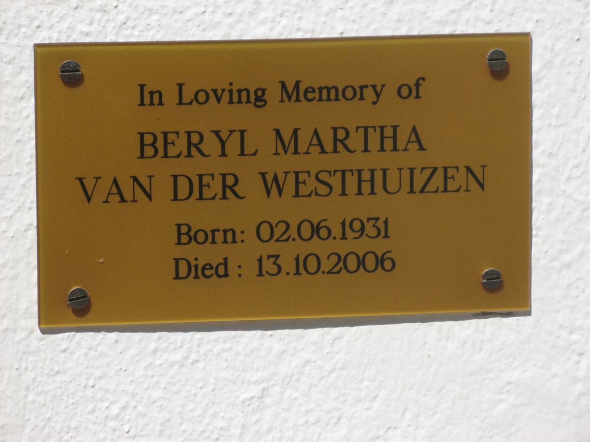 WESTHUIZEN Beryl Martha, van der 1931-2006