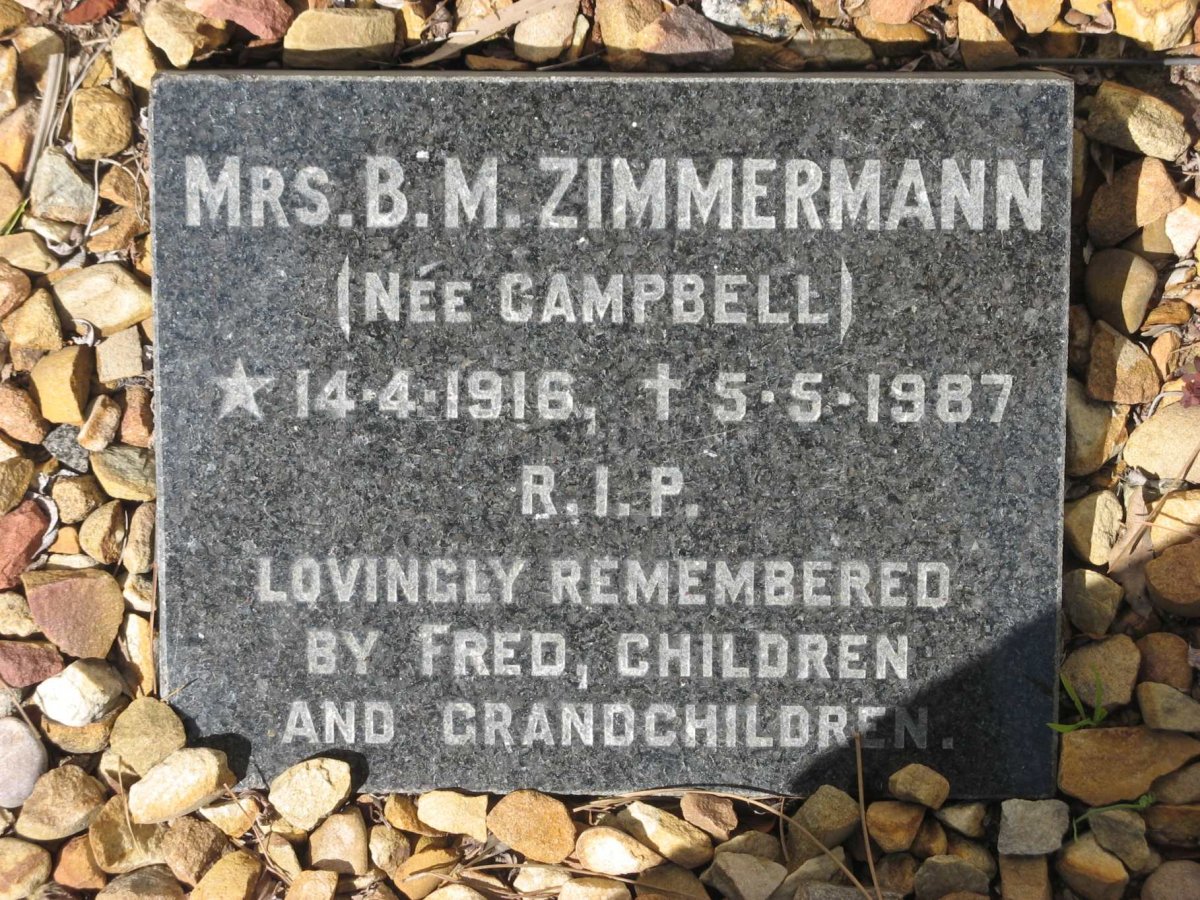 ZIMMERMANN B.M. nee CAMPBELL 1916-1987