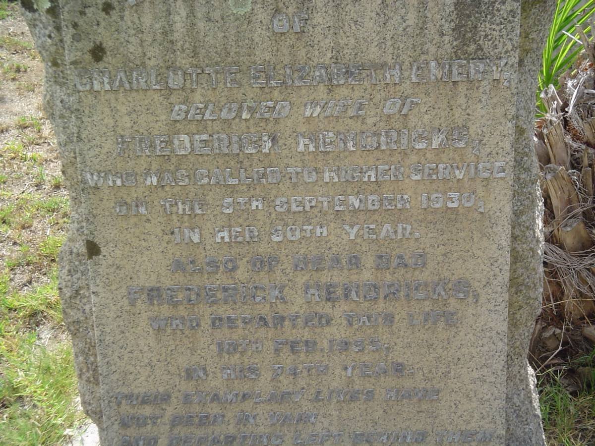 HENDRICKS Frederick -1955 &amp; Charlotte Elizabeth EMERY -1930
