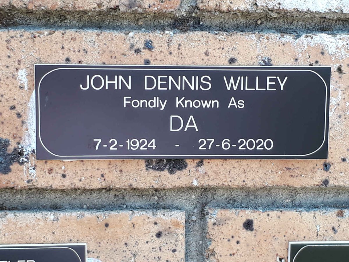 WILLEY John Dennis 1924-2020