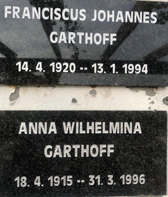 GARTHOFF Franciscus Johannes 1920-1994 &amp; Anna Wilhelmina 1915-1996