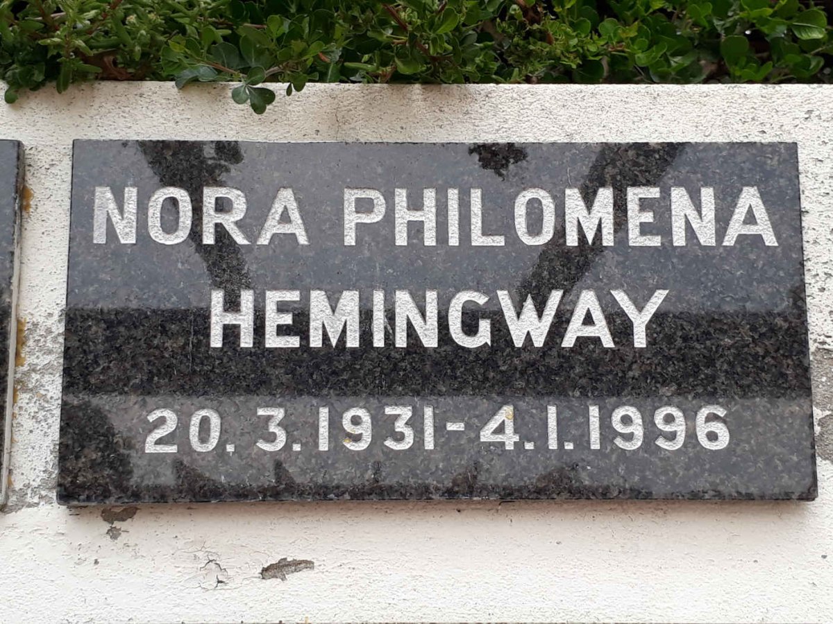 HEMINGWAY Nora Philomina 1931-1996