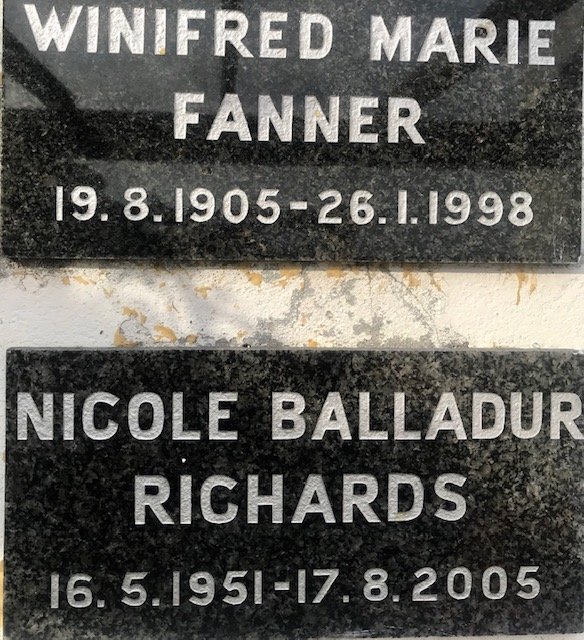 FANNER Winifred Marie 1905-1998 :: RICHARDS Nicole Balladur 1951-2005