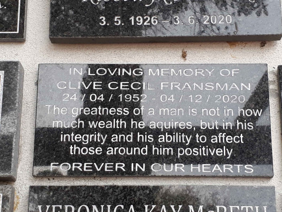 FRANSMAN Clive Cecil 1952-2020