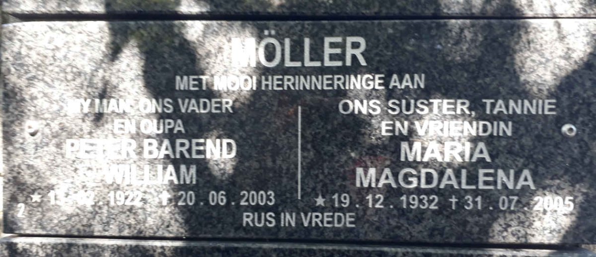 MÖLLER Peter Barend Willian 1922-2003 &amp; Maria Magdalena 1932-2005