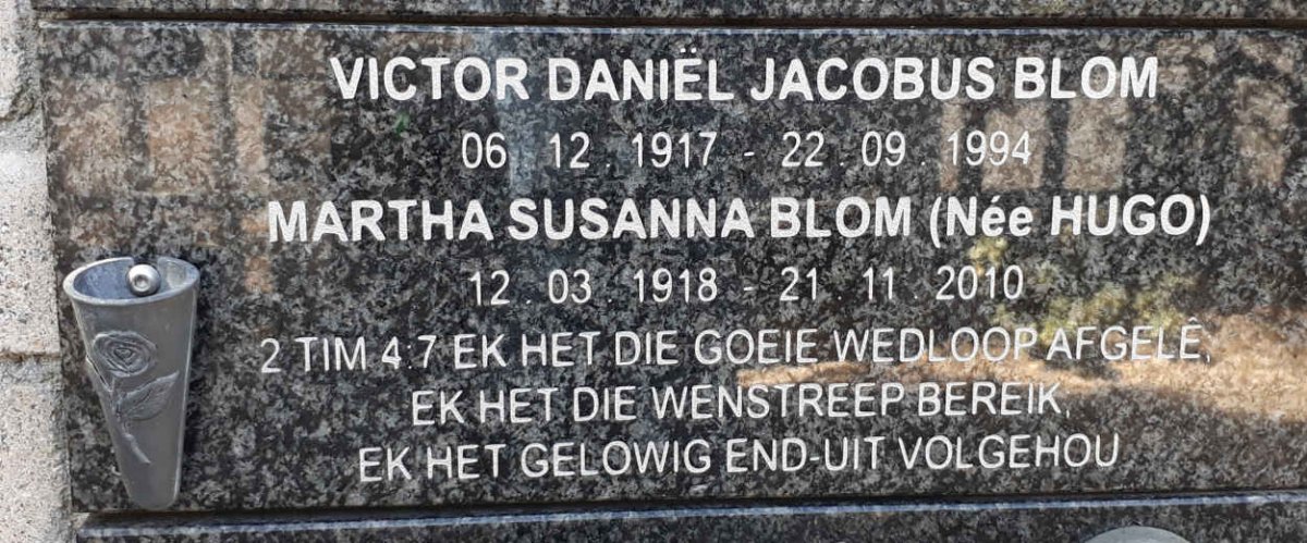 BLOM Victor Daniël Jacobus 1917-1994 &amp; Martha Susanna HUGO 1918-2010