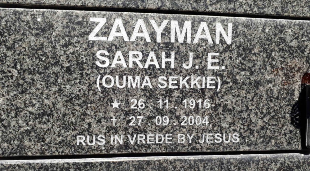 ZAAYMAN Sarah J.E. 1916-2004