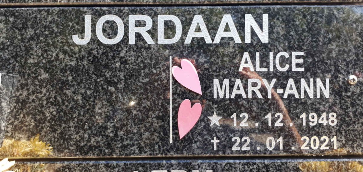 JORDAAN Alice Mary-Ann 1948-2021