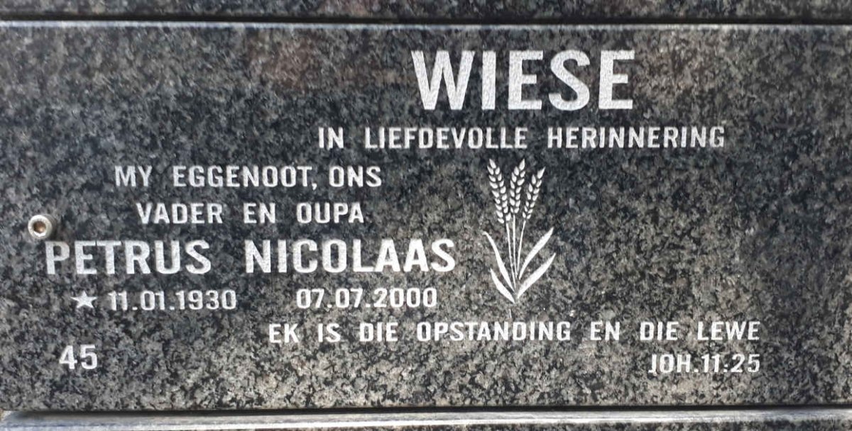 WIESE Petrus Nicolaas 1930-2000