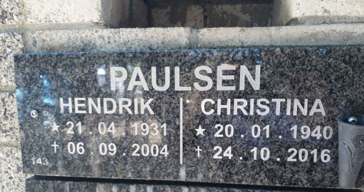 PAULSEN Hendrik 1931-2004 &amp; Christina 1940-2016