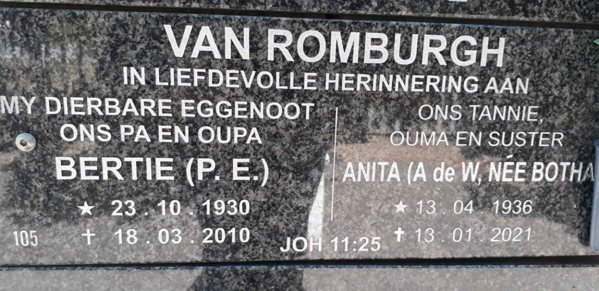 ROMBURGH P.E., van 1930-2010 &amp; A. BOTHA 1936-2021
