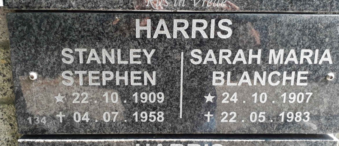 HARRIS Stanley Stephen 1909-1958 &amp; Sarah Maria Blanche 1907-1983