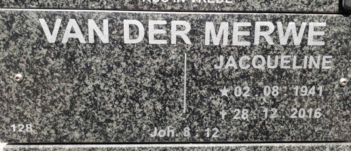 MERWE Jacqueline, van der 1941-2016