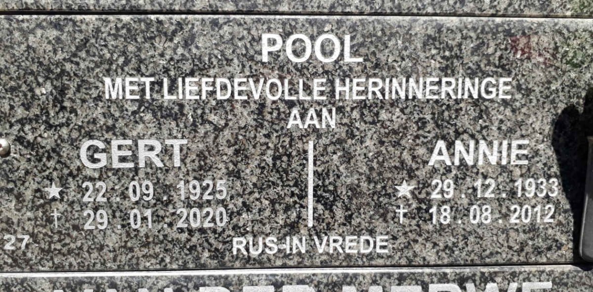 POOL Gert 1925-2020 &amp; Annie 1933-2012