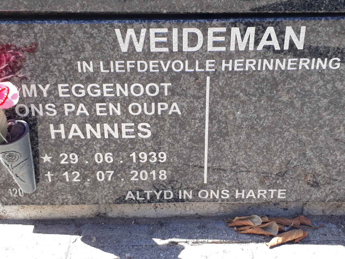 WEIDEMAN Hannes 1939-2018
