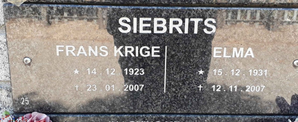 SIEBERTS Frans Krige 1923-2007 &amp; Elma 1931-2007