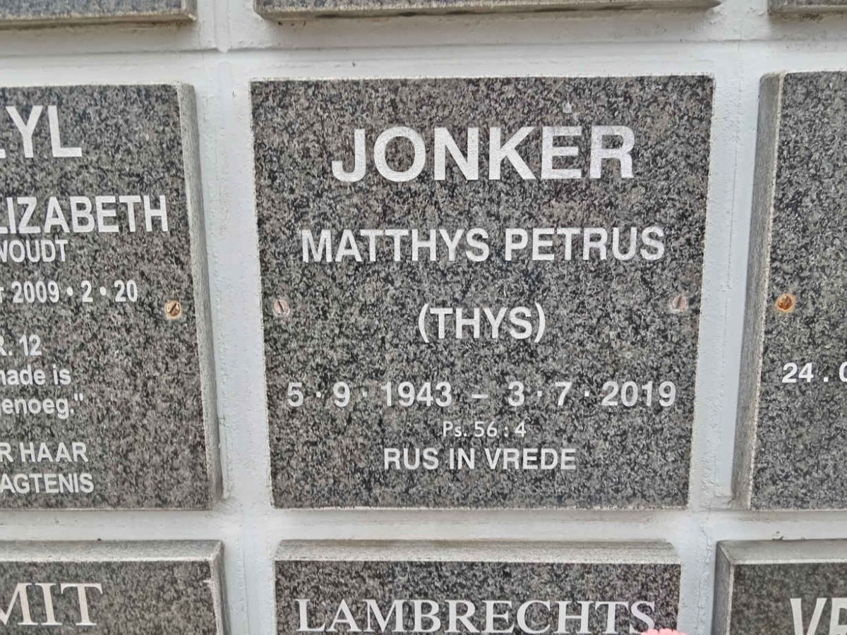 JONKER Matthys Petrus 1943-2019