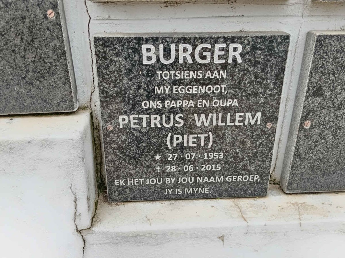 BURGER Petrus Willem 1953-2015
