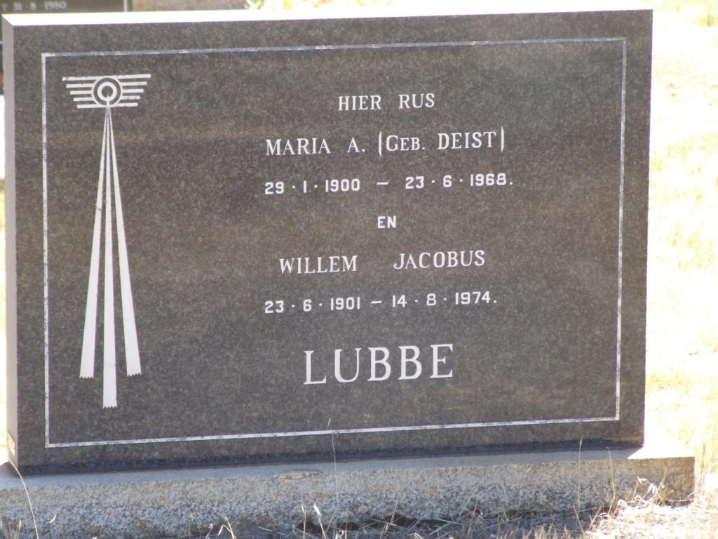 LUBBE Willem Jacobus 1901-1974 &amp; Maria A. DEIST 1900-1968