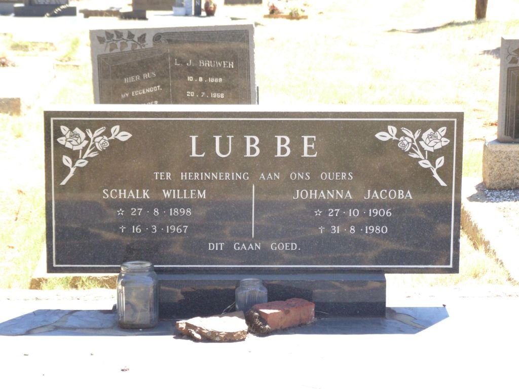 LUBBE Schalk Willem 1898-1967 &amp; Johanna Jacoba 1906-1980