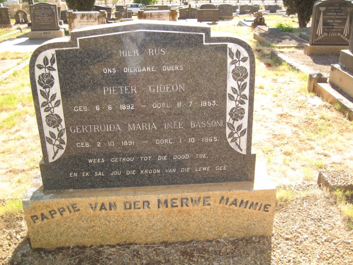 MERWE Pieter Gideon, van der 1892-1953 &amp; Gertruida Maria BASSON 1891-1965