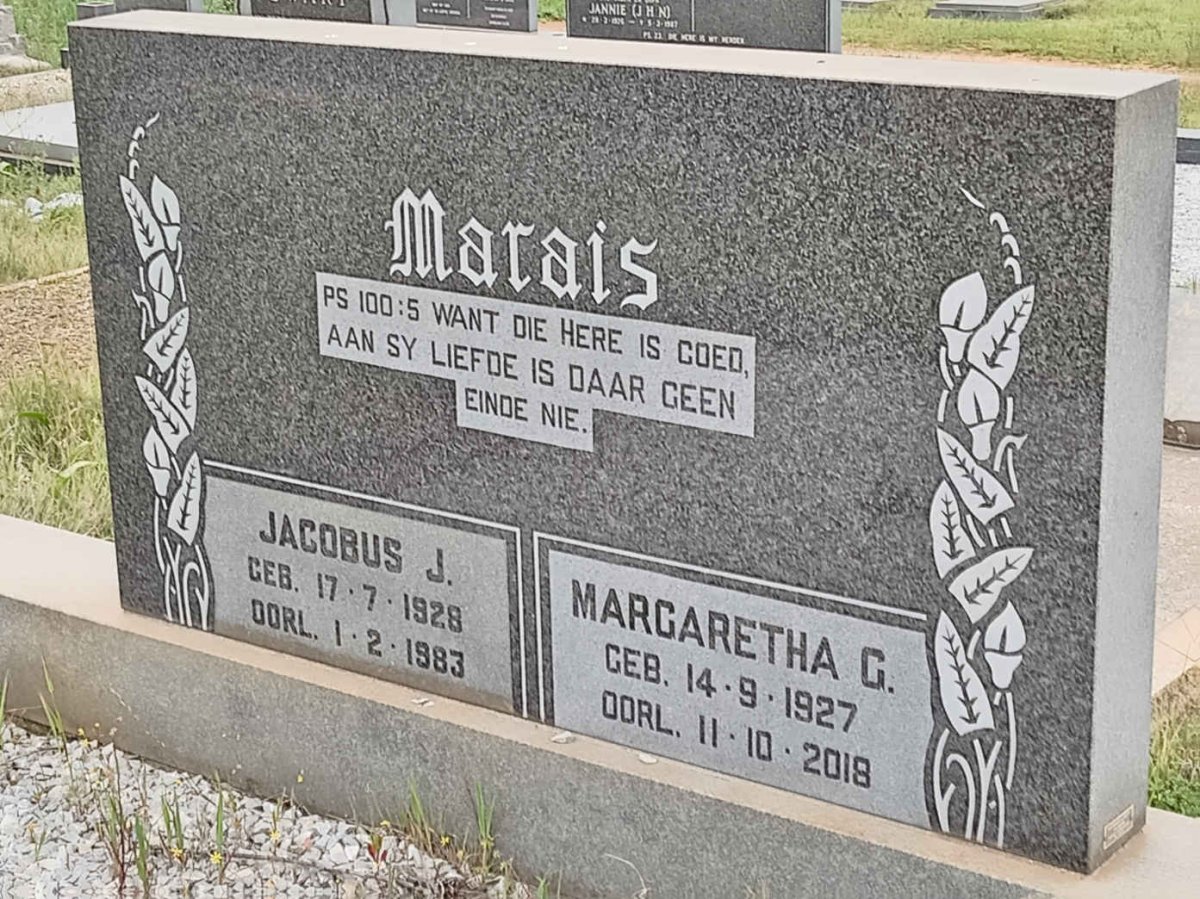 MARAIS Jacobus J. 1928-1983 &amp; Margaretha G. 1927-2018