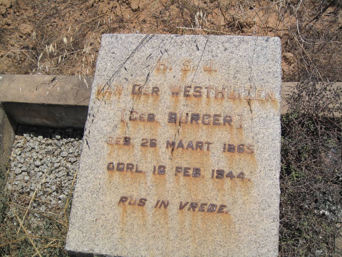 WESTHUIZEN H.S.J., van der nee BURGER 1865-1944