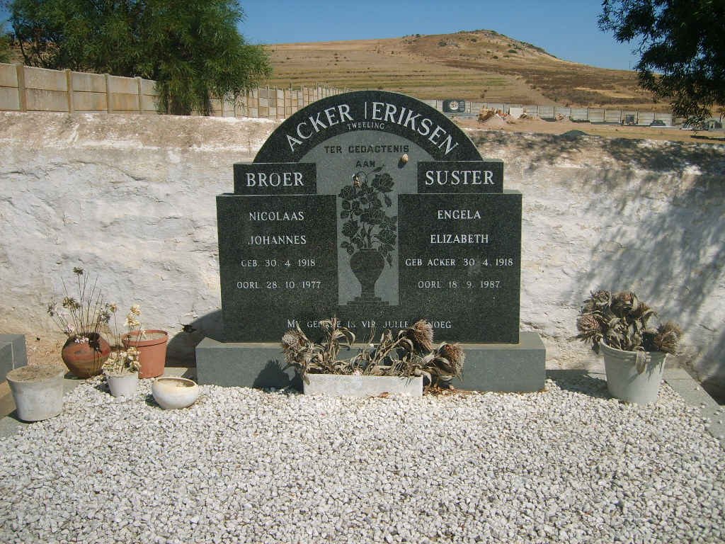 ACKER Nicolaas Johannes 1918-1977 :: ERIKSEN Engela Elizabeth nee ACKER  1918-1987