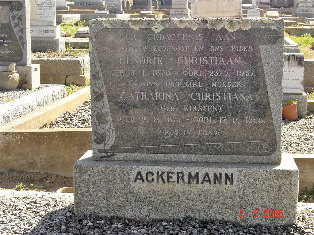 ACKERMAN Hendrik Christiaan 1879-1957 &amp; Catharina Christina KIRSTEN 1877-1958