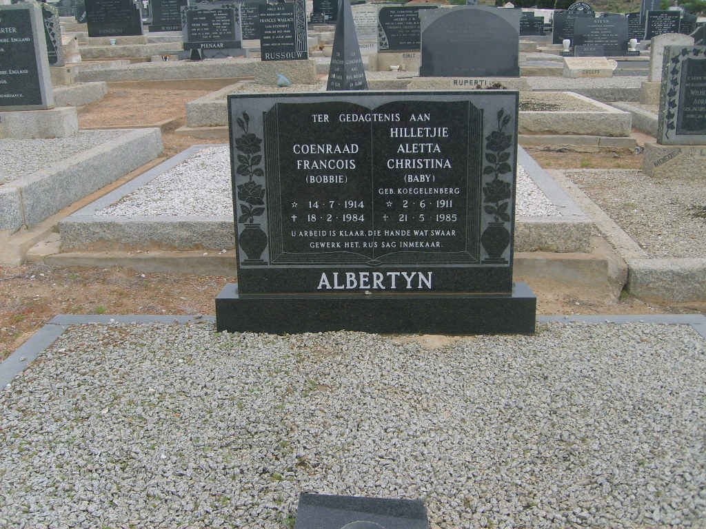 ALBERTYN Coenraad Francois 1914-1984 &amp; Hilletjie Aletta Christina KOEGELENBERG 1911-1985