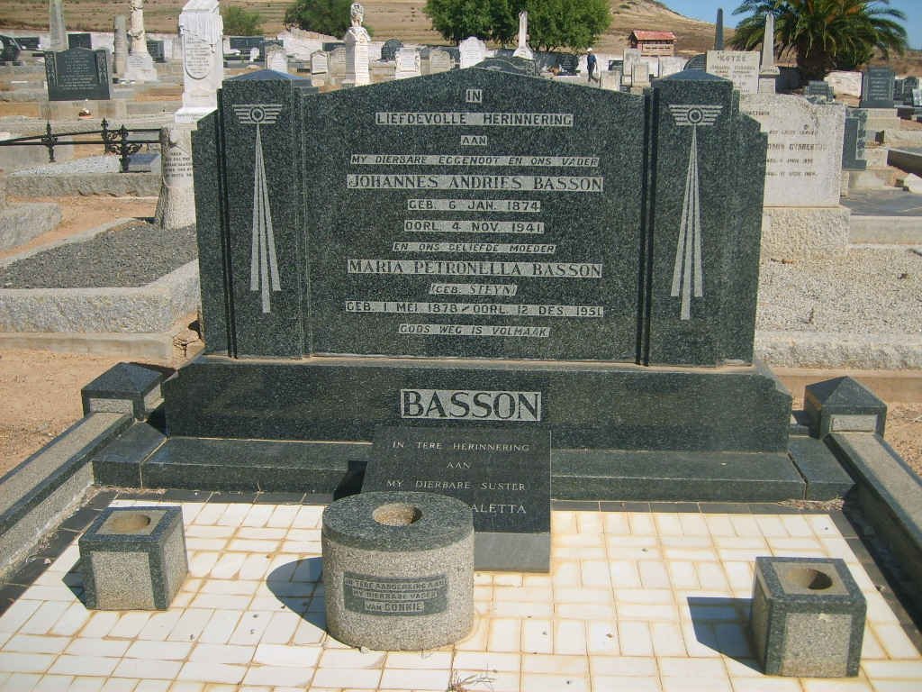 BASSON Johannes Andries 1874-1941 &amp; Maria Petronella STEYN 1878-1951