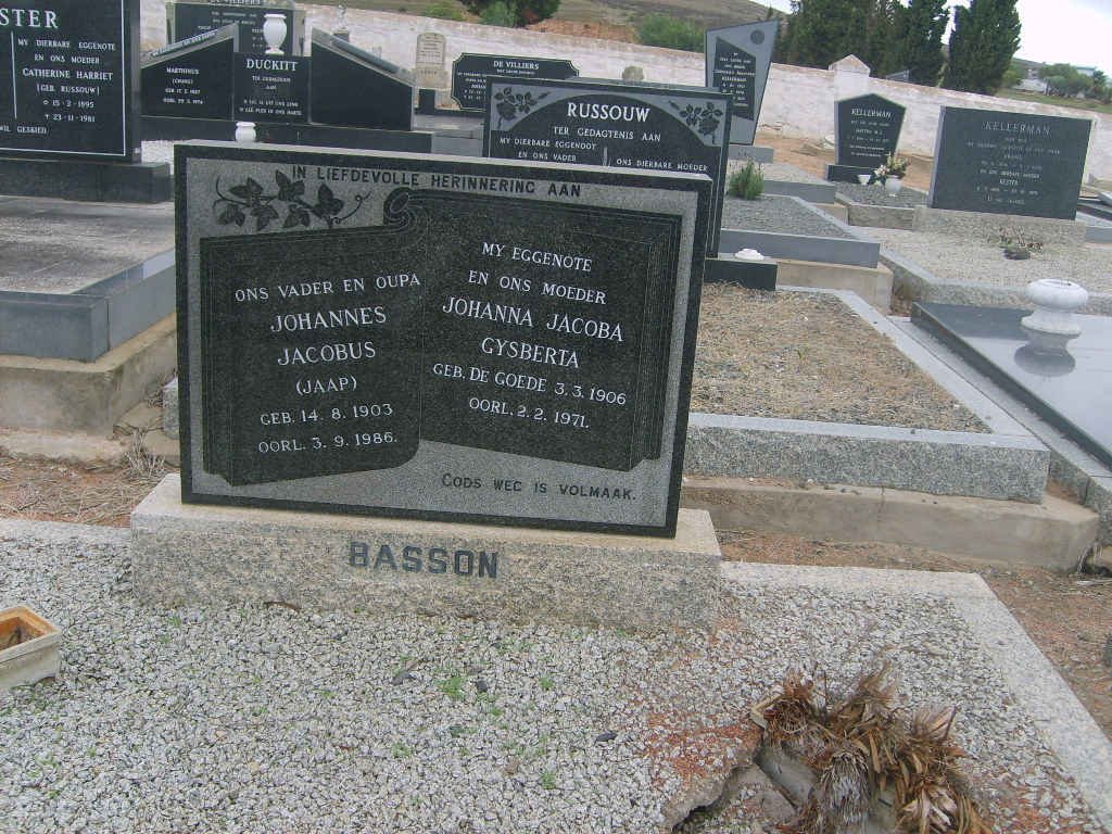 BASSON Johannes Jacobus 1903-1986 &amp; Johanna Jacoba Gysberta DE GOEDE 1906-1971