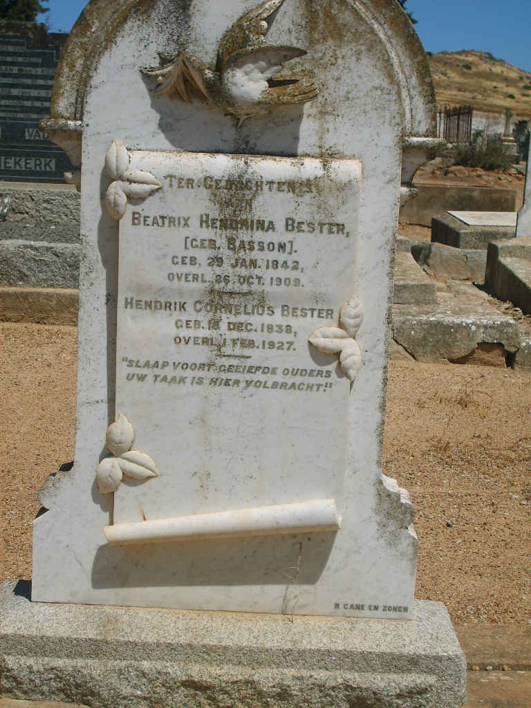 BESTER Hendrik Cornelius 1838-1927 &amp; Beatrix Hendrina BASSON 1842-1909
