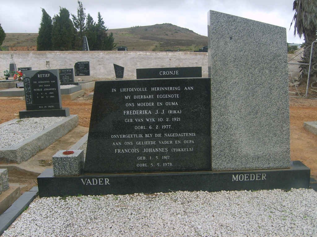 CRONJE Francois Johannes 1917-1978 &amp; Frederika J.J. VAN WYK 1921-1977