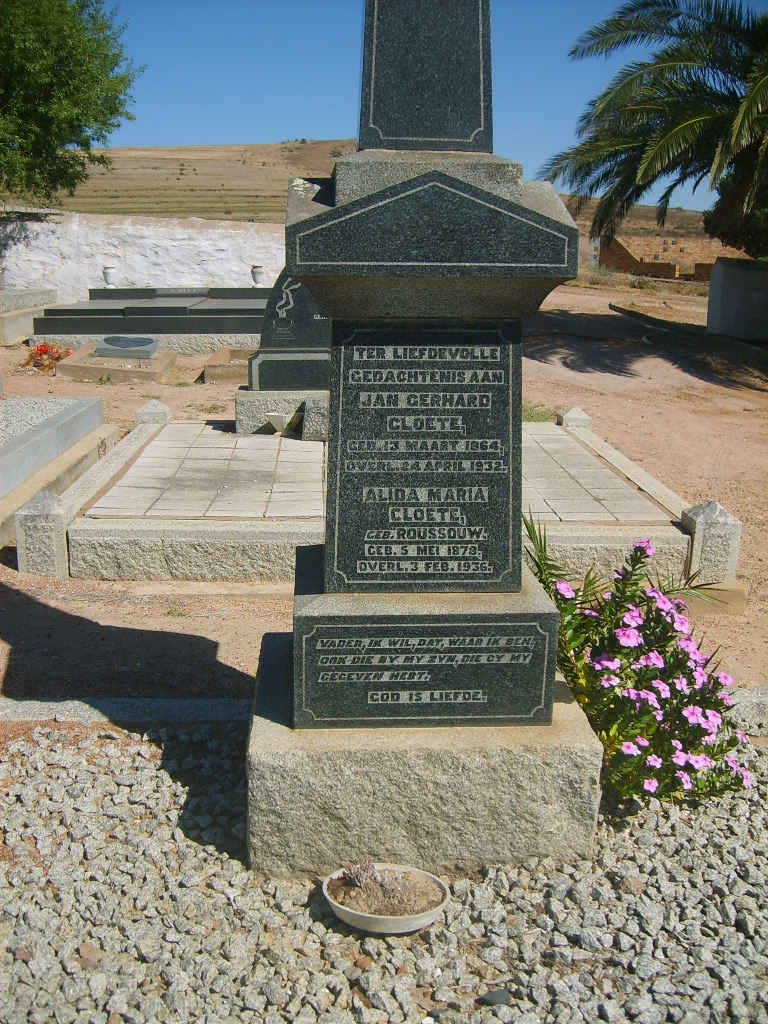 CLOETE Jan Gerhard 1864-1932 &amp; Alida Maria ROUSSOUW 1878-1936