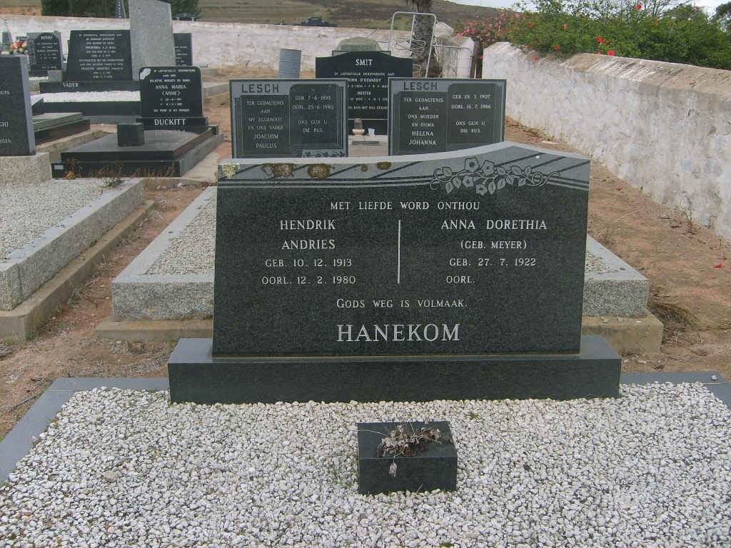 HANEKOM Hendrik Andries 1913-1980 &amp; Anna Dorethia MEYER 1922-