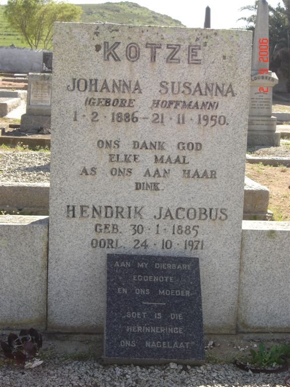 KOTZE Hendrik Jacobus 1885-1971 &amp; Johanna Susanna HOFFMANN 1836-1950