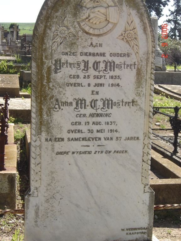 MOSTERT Petrus Y.C. 1835-1914 &amp; Anna M. C. HENNING 1837-1914