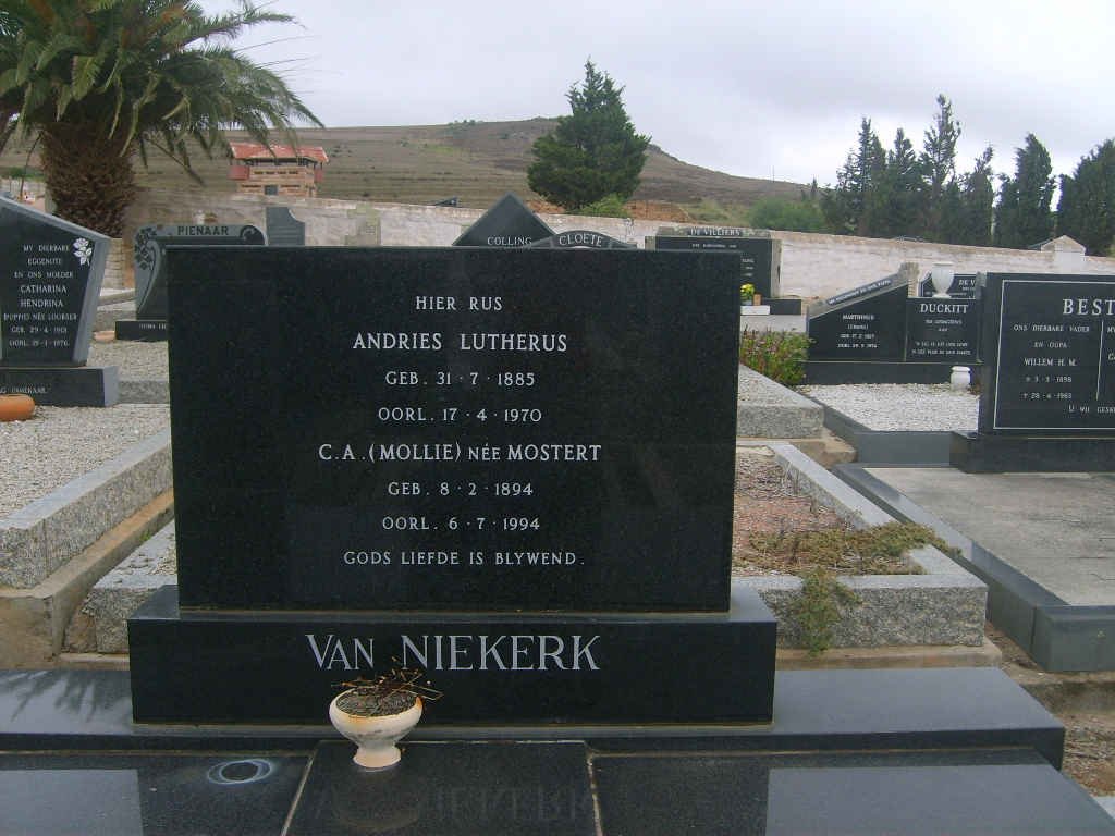 NIEKERK Andries Lutherus, van 1885-1970 &amp; C.A. MOSTERT 1894-1994