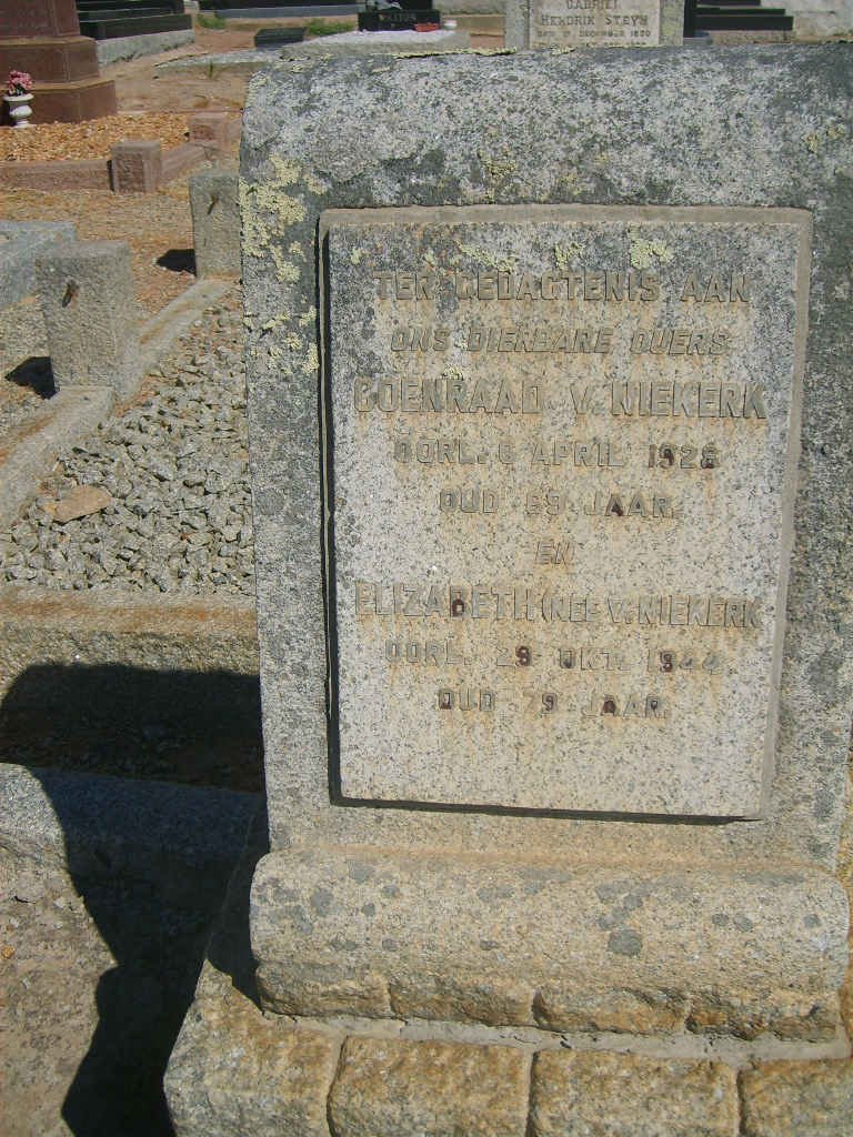 NIEKERK Coenraad, v. -1926 &amp; Elizabeth V. NIEKERK -1944