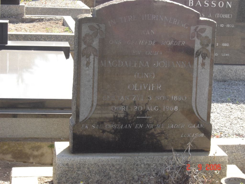 OLIVIER Magdalena Johanna nee VAN ZYL 1890-1968