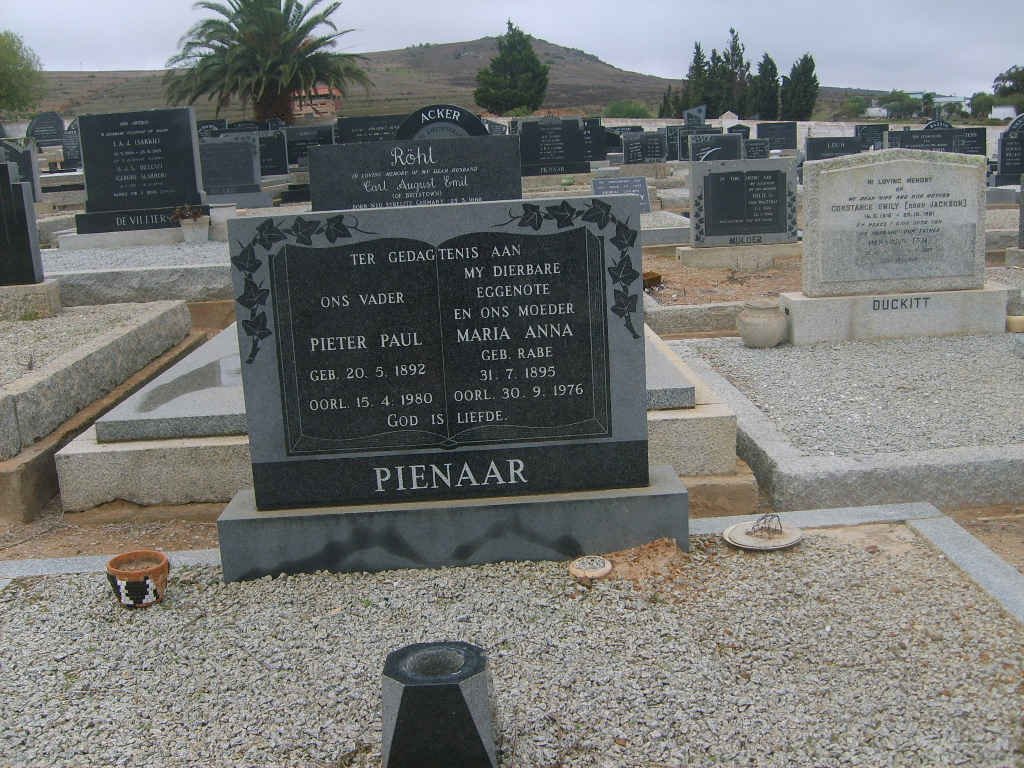 PIENAAR Pieter Paul 1892-1980 &amp; Maria Anna RABE 1895-1976