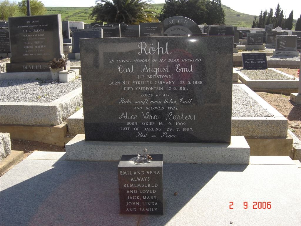 ROHL Carl August Emil 1888-1961 &amp;  CARTER  Alice Vera 1909-1987