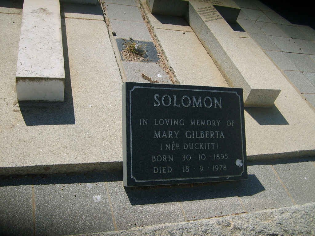 SOLOMON Mary Gilberta nee DUCKITT 1895-1978