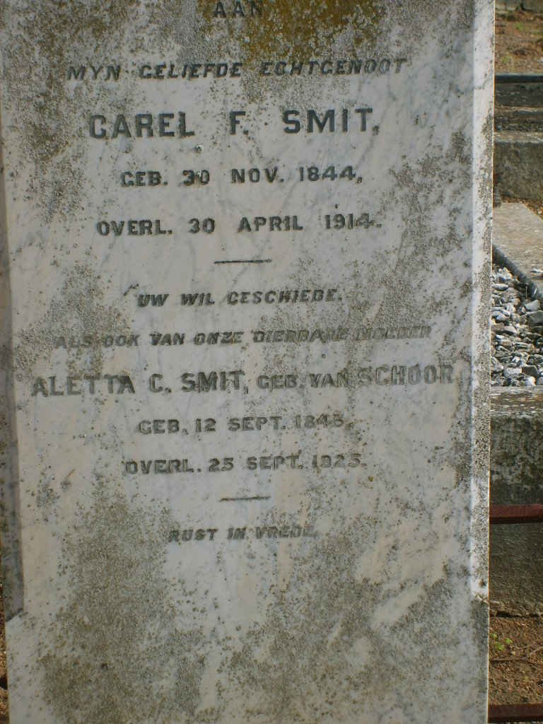SMIT Carel F. 1844-1914 &amp; Aletta C. VAN SCHOOR 1845-1923