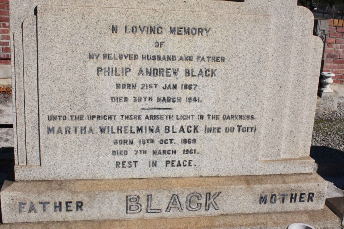 BLACK Philip Andrew 1867-1941 &amp; Martha Wilhelmina DU TOIT 1868-1961 :: BLACK Oswald Frederick 1898-1975