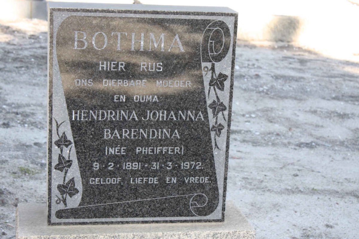 BOTHMA Hendrina Johanna Barrendina nee PHEIFFER 1891-1972