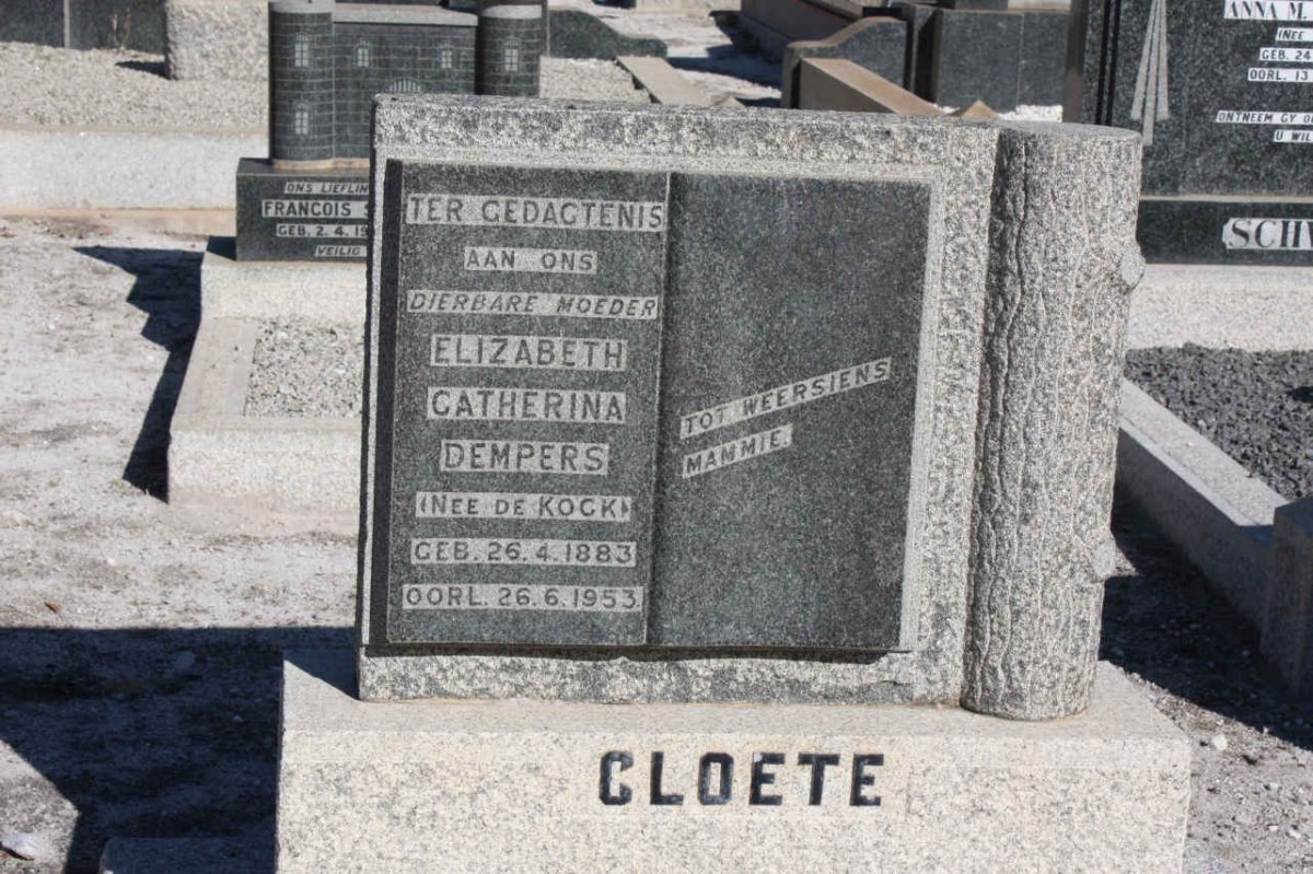 CLOETE Elizabeth Catherina Dempers nee DE KOCK 1883-1953